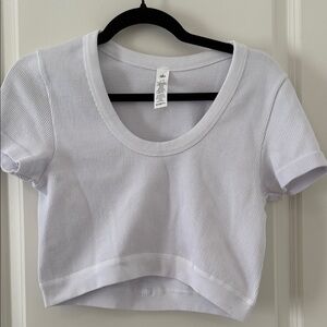 ALO Yoga White Ribbed Crop Top